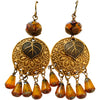 Leaf Earrings For Fall Brass Stampings and Czech Glass