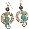 Earrings of Seahorses in Brass Verdigris Patina