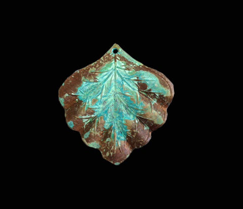 Brass Stamping of Aspen Leaves in Oxidized Brass with a verdigris finish
