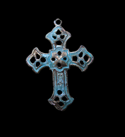 Brass Stamped Filigree Cross Charms, Small (4)