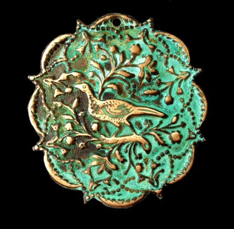 Bird in Tapestry Brass Stamping