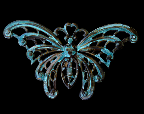 Extra Large Butterfly Brass Stamping with Virdigris Patina, or Oxidized Brass Finish